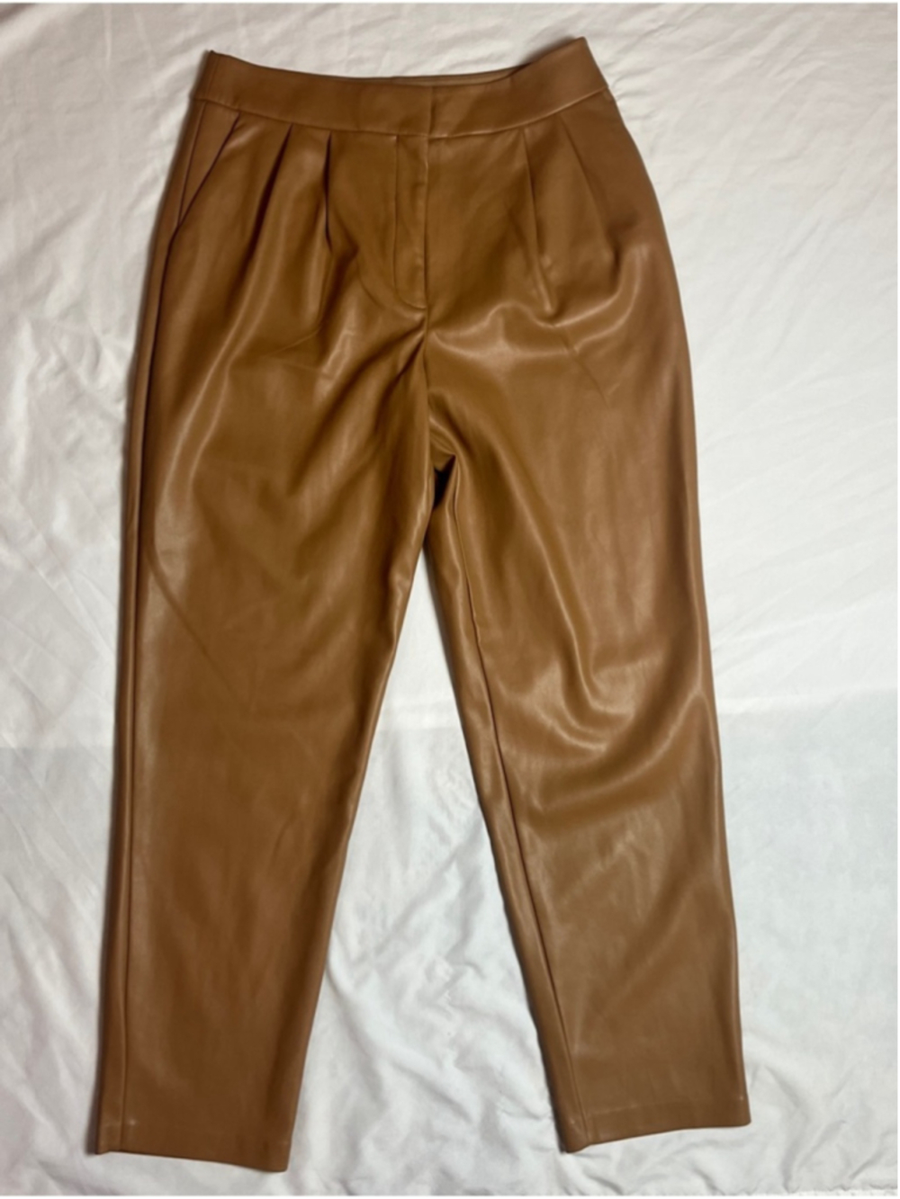 Express Brown Leather Pants Vegan Pleated Tapered Pants Office Work Preppy